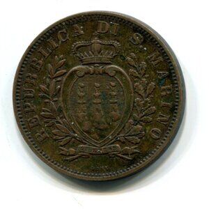 1893 San Marino 10 Centesimi Coin (b732-10)
